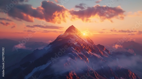 A mountain peak at sunrise