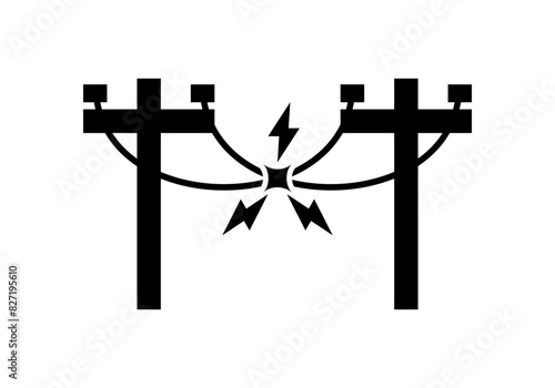 Fotografia Black broken electric wire of high power voltage pole is damaged and short circu