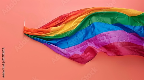 Rainbow Colored Flag Fluttering on Pink Background
