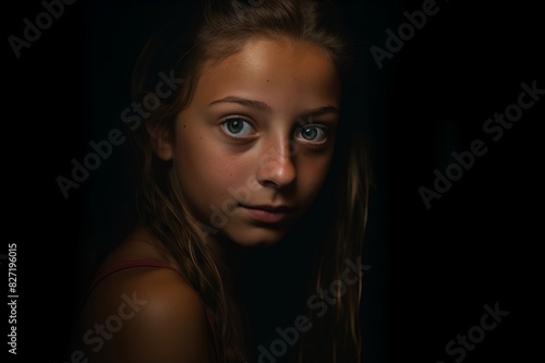 young girl in dark