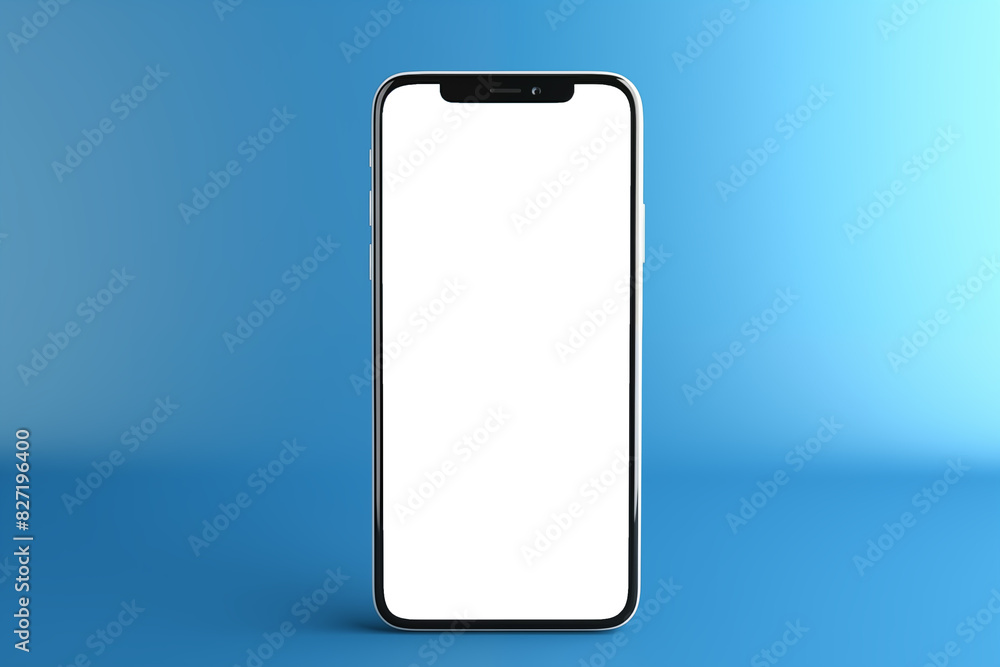 mockup mobile smartphone with blank, empty white screen on a blue background mockup mobile smartphone with blank, empty white screen on a blue background