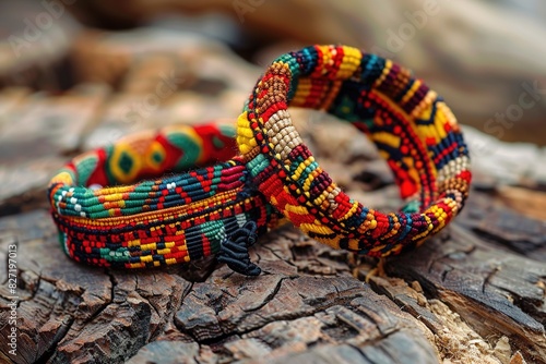 Colorful Bracelets on Wood photo