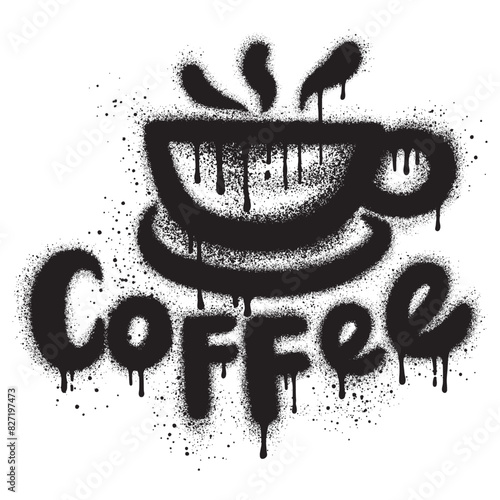 Coffee cup graffiti with black spray paint illustration with coffee written on the bottom of the cup. vector illustration.
