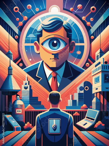Futuristic Surveillance Society: Big Brother Concept Illustration