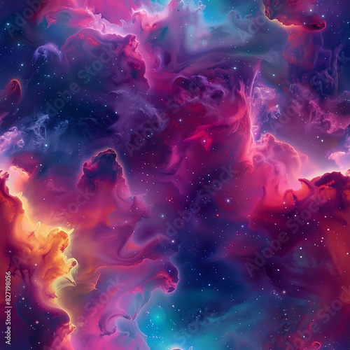 A surreal portrayal of colorful nebula clouds, merging fantasy elements to emphasize the dreamlike and mysterious qualities of these cosmic phenomena