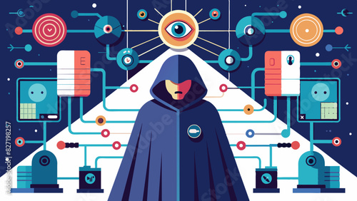 Mysterious Cloaked Figure Among Futuristic Surveillance Technology