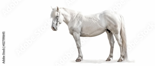Majestic White Horse Standing Isolated on White Background