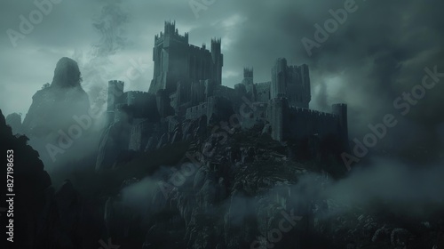 Mystical castle on a hill, dark and enchanting, ideal for a fantasythemed decor photo