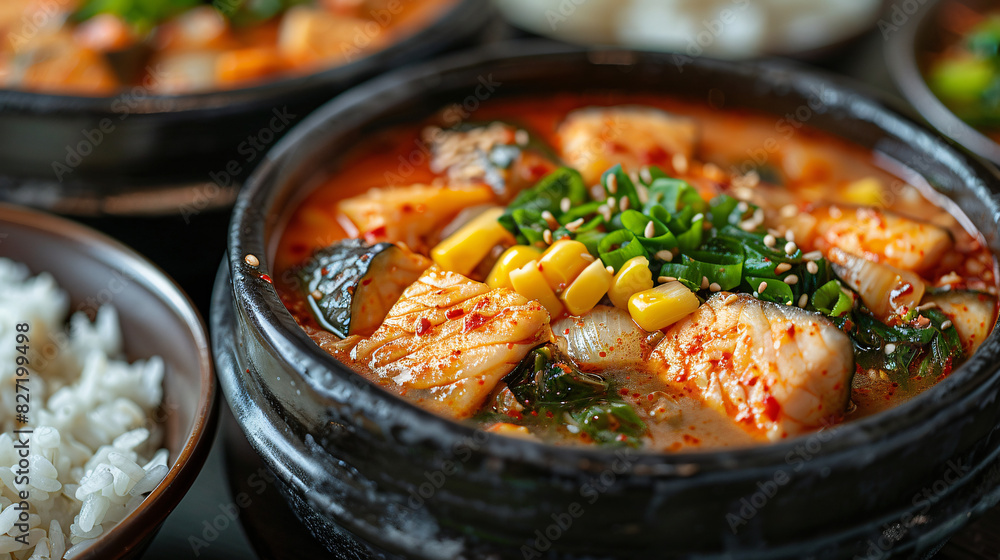 Korean spicy fish soup in a hot pot