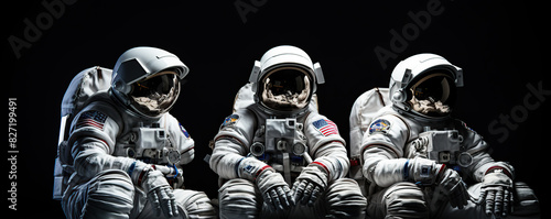 Three Astronauts in Space Suits Standing Together