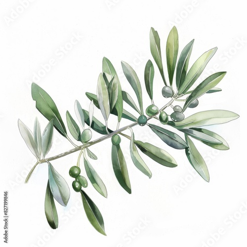 Olive branch symbolizing peace and reconciliation, plain white background, Tranquil, Watercolor