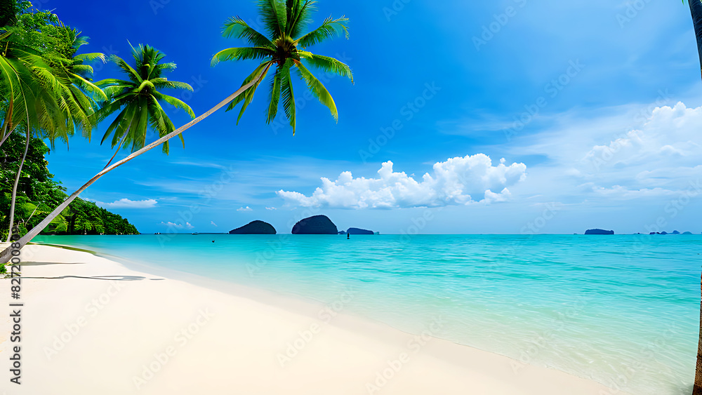 Tropical white sand beach with coco palms Tropical white sand beach with coco palms