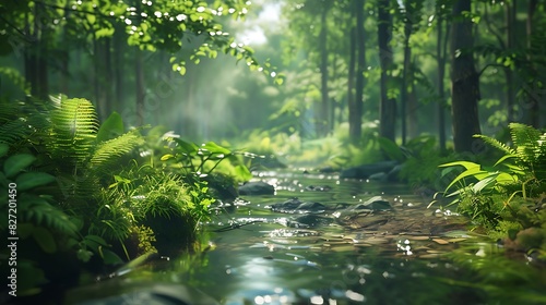 A lush forest with a babbling brook photo