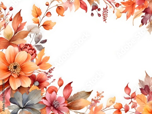 Watercolor Autumn Flower Background Border Art