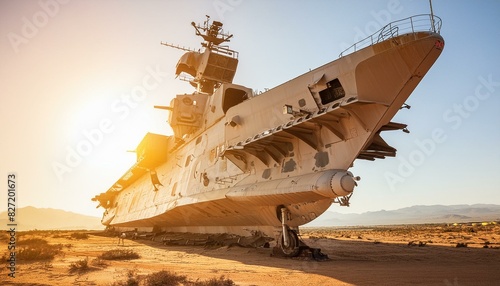 mobochrome image of death rust ship in desert, aerial view