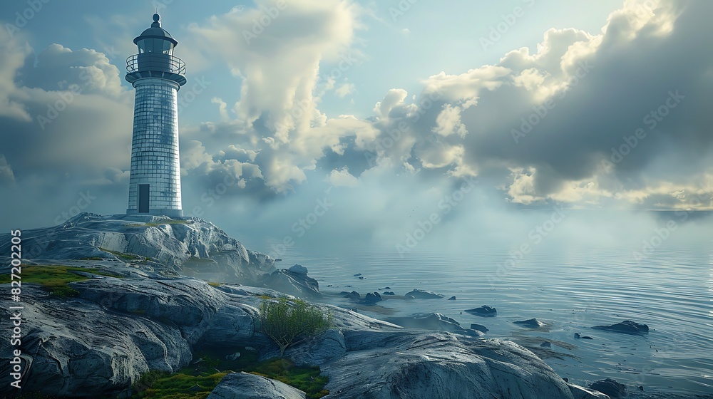 A lighthouse on a rocky coast