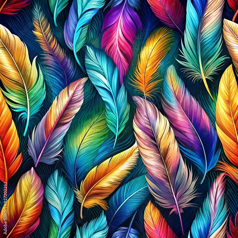 Colorful feathers in seamless pattern Colorful feathers in seamless pattern