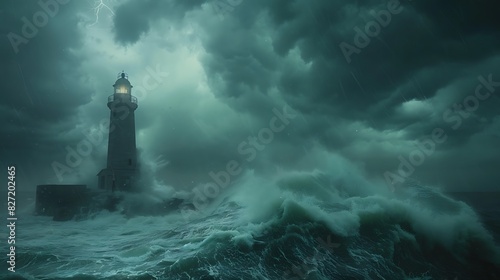 A lighthouse on a stormy coast photo