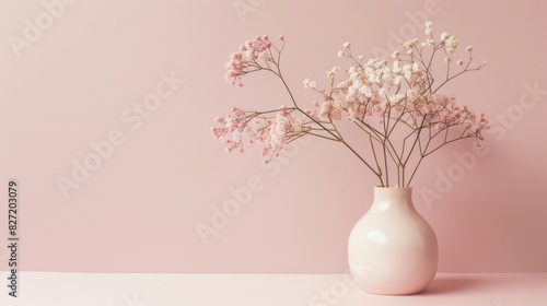 White Vase Filled With Pink Flowers on Table © MiniMaxi