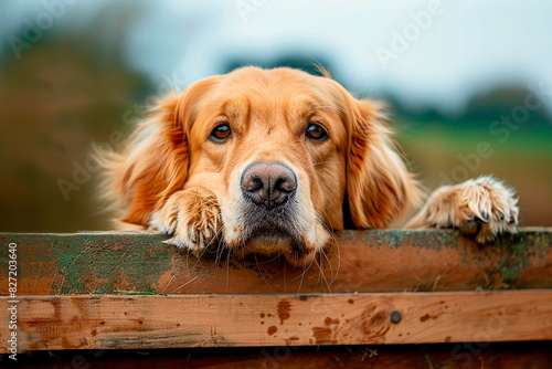 A brown dog is looking at the camera with its mouth open photo