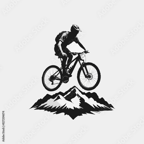 mountain bike cycling vector vintage illustration. Mountain bike logo