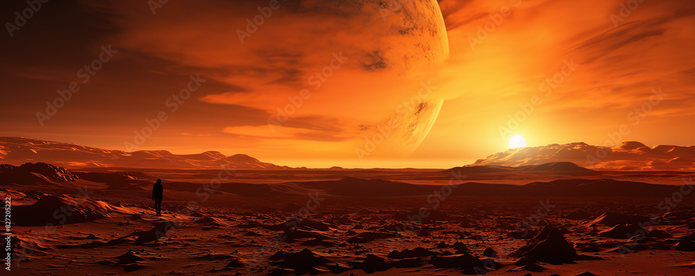 Sun Setting Over Desert Landscape Sun Setting Over Desert Landscape