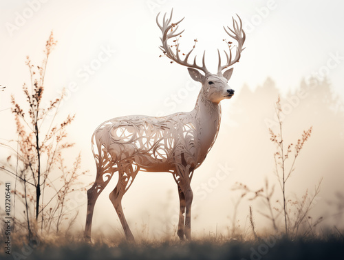 Deer With A Visible Skeletal Structure  Standing In An Enchanted Meadow With A Shimmering Horn