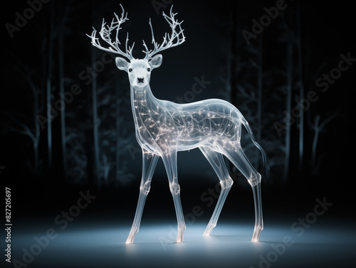 Deer With A Visible Skeletal Structure, Standing In An Enchanted Meadow With A Shimmering Horn © SOMCTK