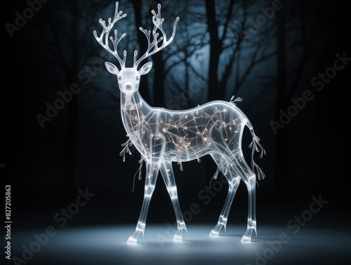 Deer With A Visible Skeletal Structure, Standing In An Enchanted Meadow With A Shimmering Horn © SOMCTK