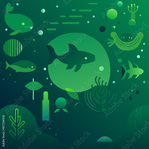 vector showing an underwater scene with diverse marine life, clean water, and no pollution, highlighting the importance of protecting our oceans © makyas