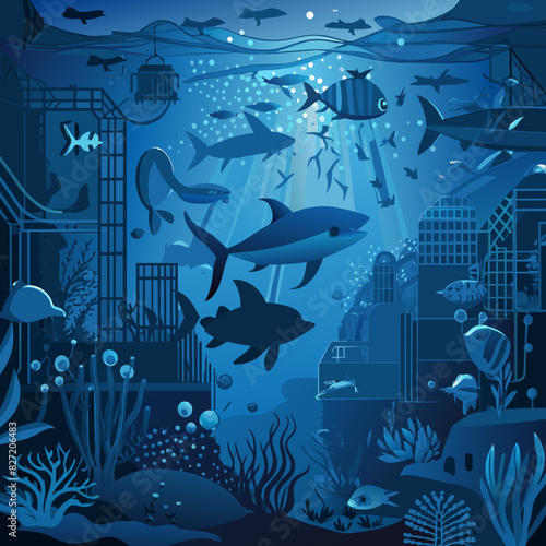 vector showing an underwater scene with diverse marine life, clean water, and no pollution, highlighting the importance of protecting our oceans
