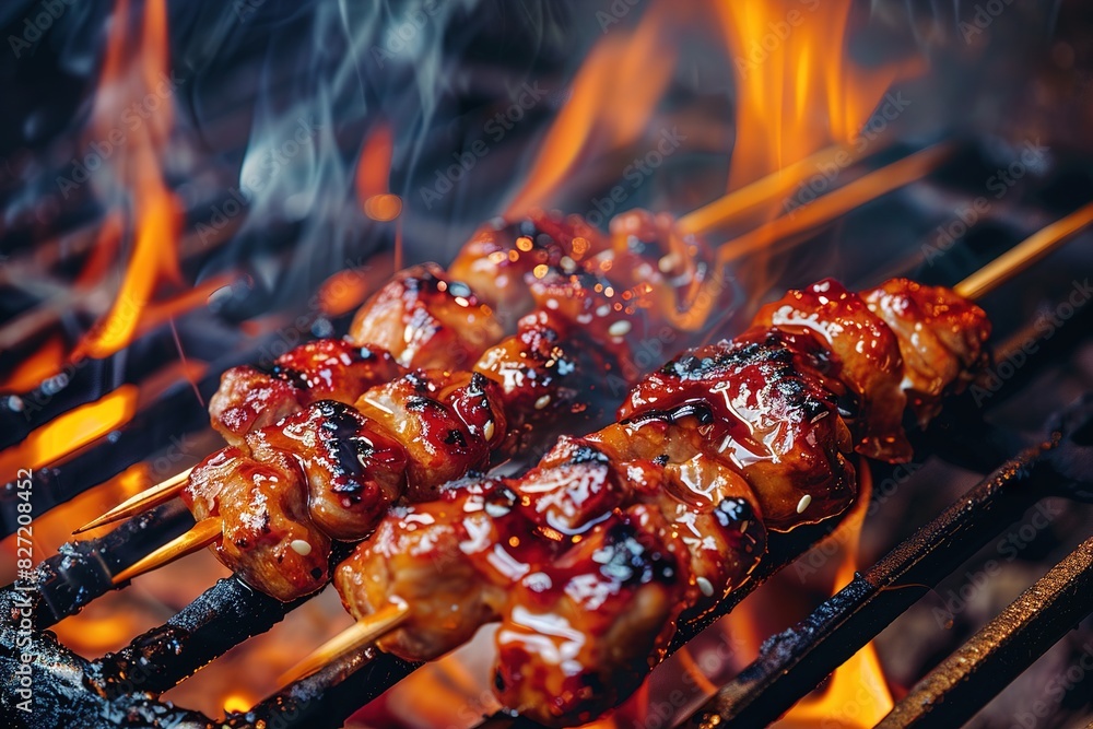 Delicious grilled meat skewers on a sizzling grill Delicious grilled meat skewers on a sizzling grill