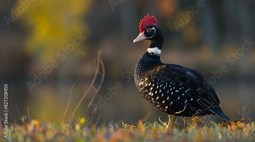 Muscovy duck with white feathers and red wattle photo