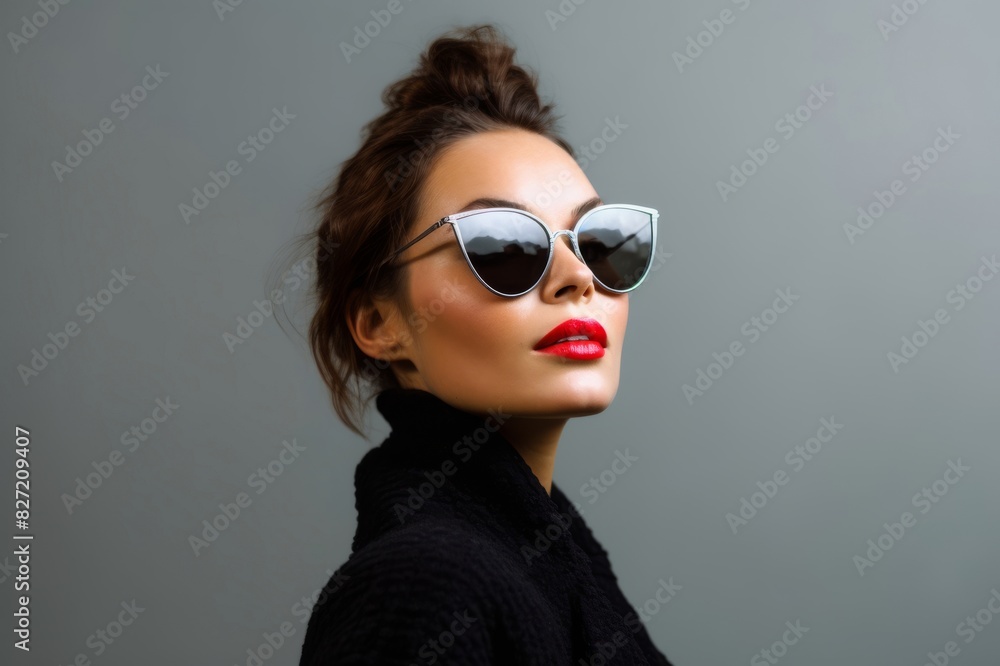 Confident woman wearing sunglasses in studio Confident woman wearing sunglasses in studio