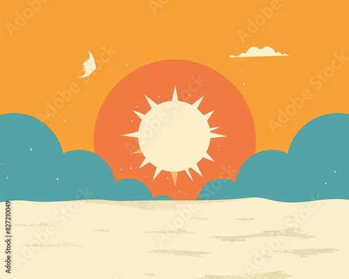 summer sun flat design side view sun theme animation Complementary Color Scheme photo