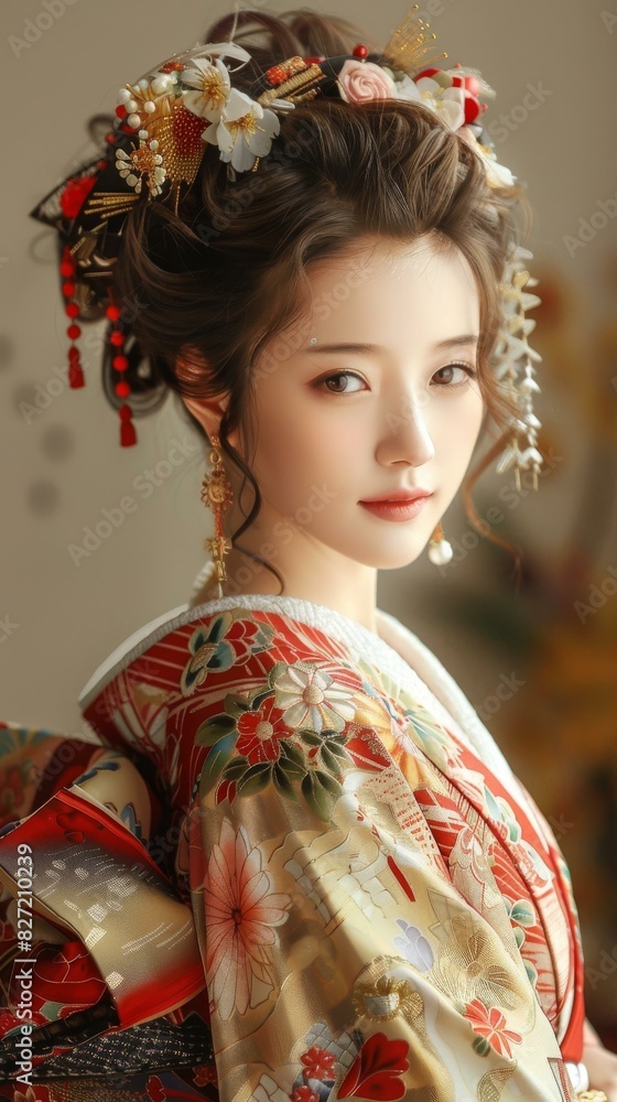 Portrait of a beautiful Japanese woman in traditional kimono Portrait of a beautiful Japanese woman in traditional kimono
