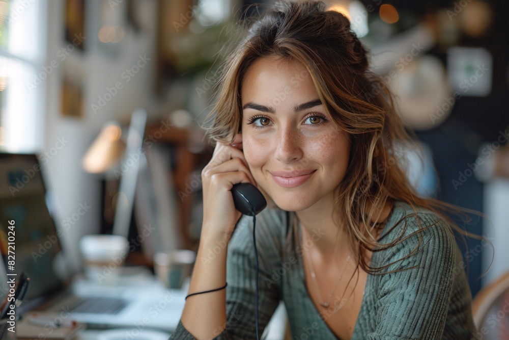 A detailed, textured, realistic photograph of a 25-year-old woman sitting at a white desk in front of a computer screen A detailed, textured, realistic photograph of a 25-year-old woman sitting at a white desk in front of a computer screen