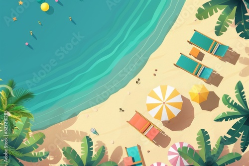 sunny beach flat design top view sun theme animation vivid photo