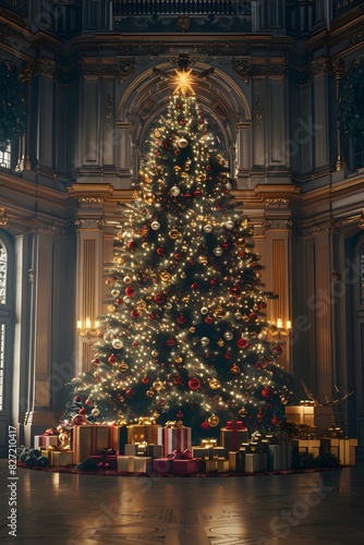 Wallpaper Mural Magnificent Evergreen Christmas Tree Aglow in an Opulent Victorian-Style Manor, Surrounded by a Cascade of Luxurious Holiday Presents Torontodigital.ca