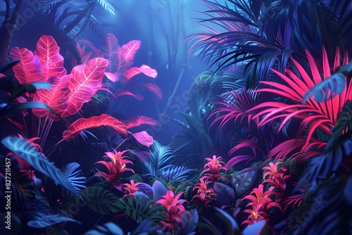 Wallpaper Mural Mesmerizing Neon-Drenched Jungle Canopy:Psychedelic Tropical Utopia in Vibrant Biopunk-Influenced Splendor Torontodigital.ca