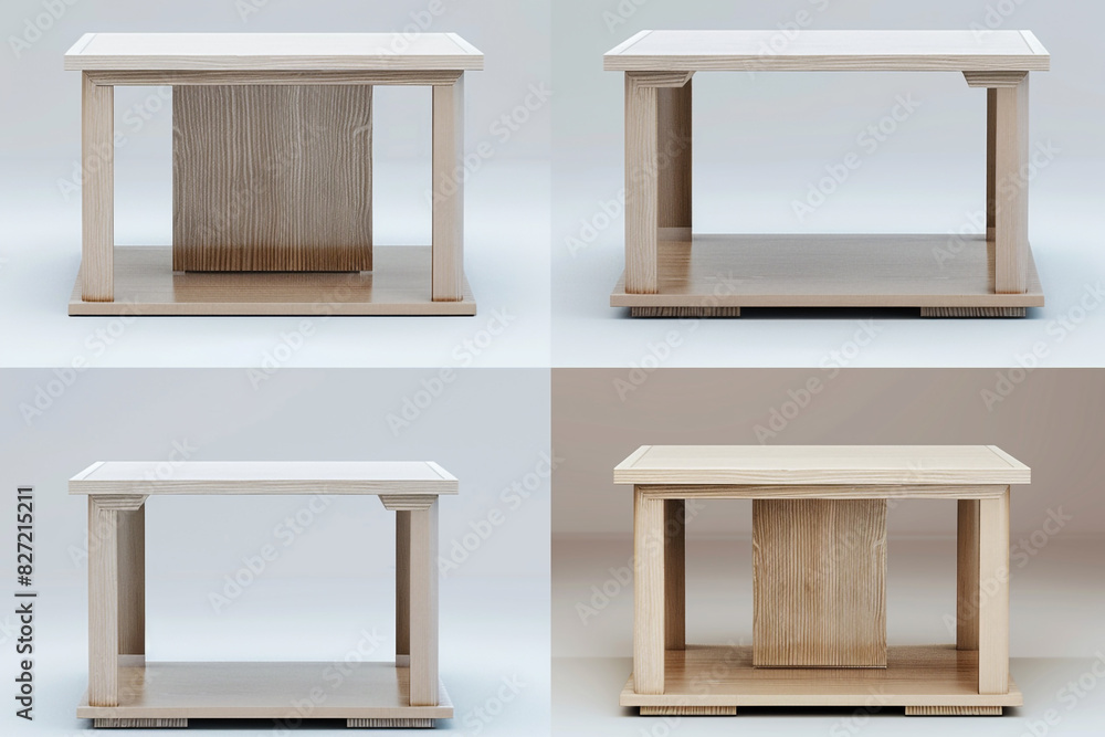 Ultra high definition 3D render of a minimalist end table in multiple views. Modern design mockup. Ultra high definition 3D render of a minimalist end table in multiple views. Modern design mockup.