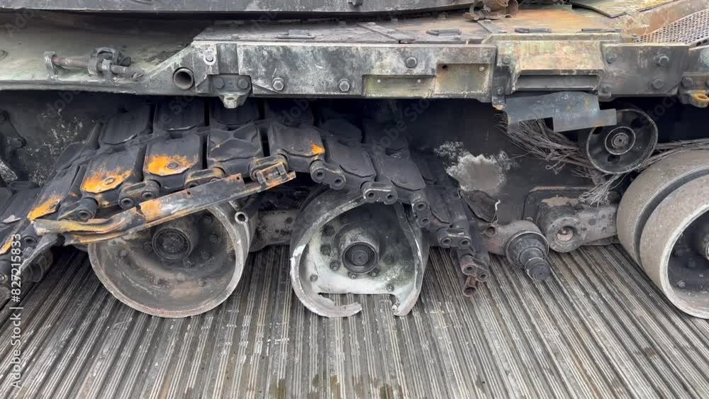 Battle tank and caterpillar heavily damaged Battle tank and caterpillar heavily damaged