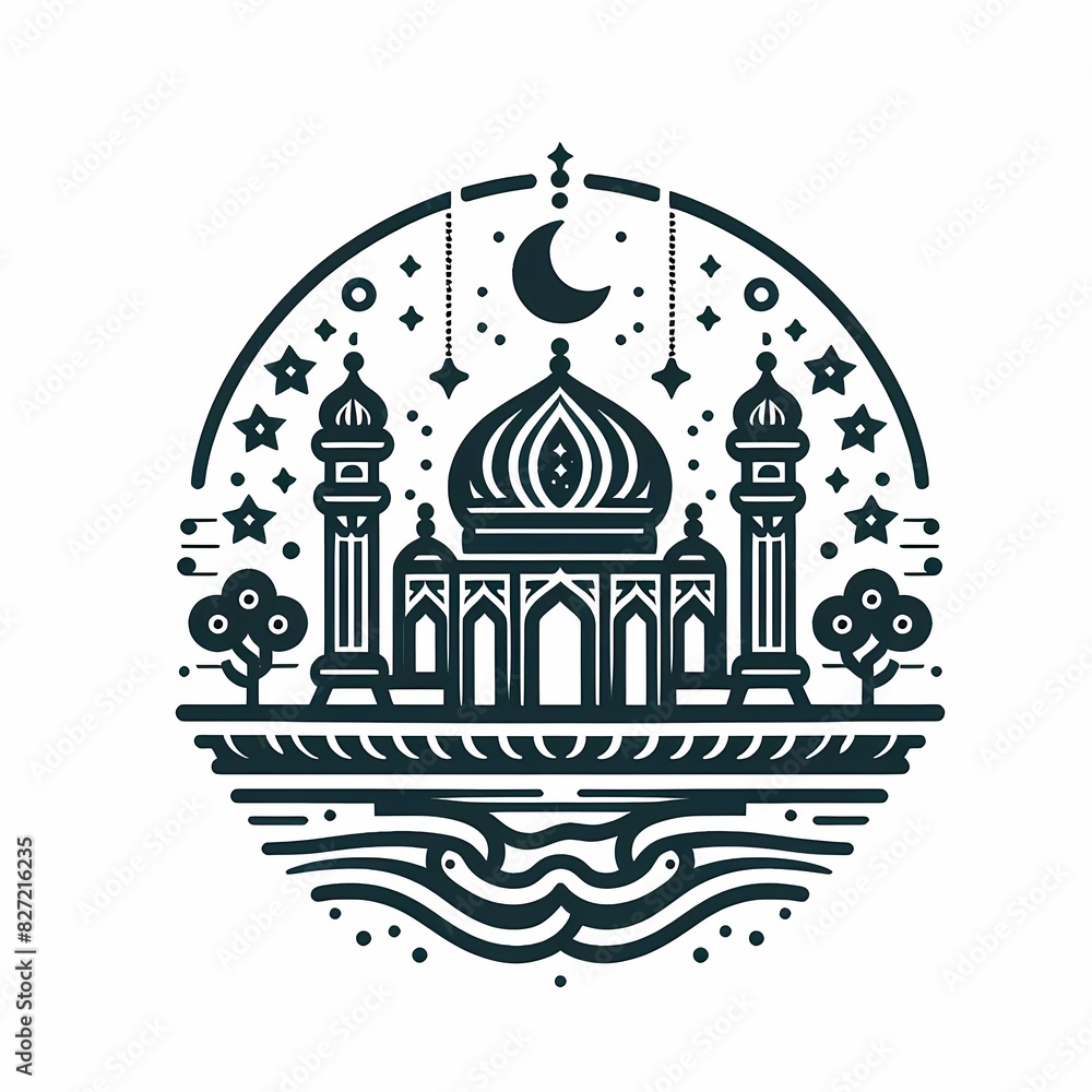 Islamic mosque illustration black silhouette line art icon flat vector ...