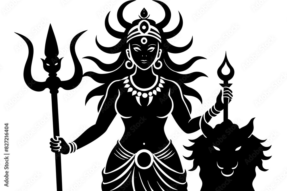 Durga and the demon vector silhouette illustration Durga and the demon vector silhouette illustration