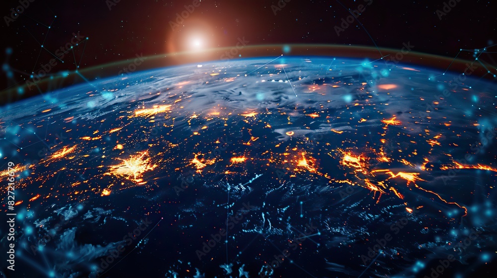 Obraz premium global social network future vector blue futuristic background with planet earth internet and technology