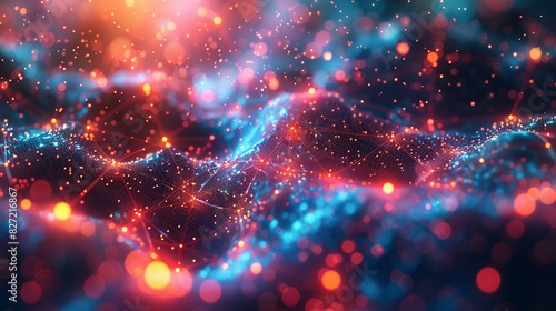 An engaging illustration of artificial intelligence, featuring a neural network with colorful, glowing connections, set against a vibrant background with a bokeh effect to convey technological © DARIKA