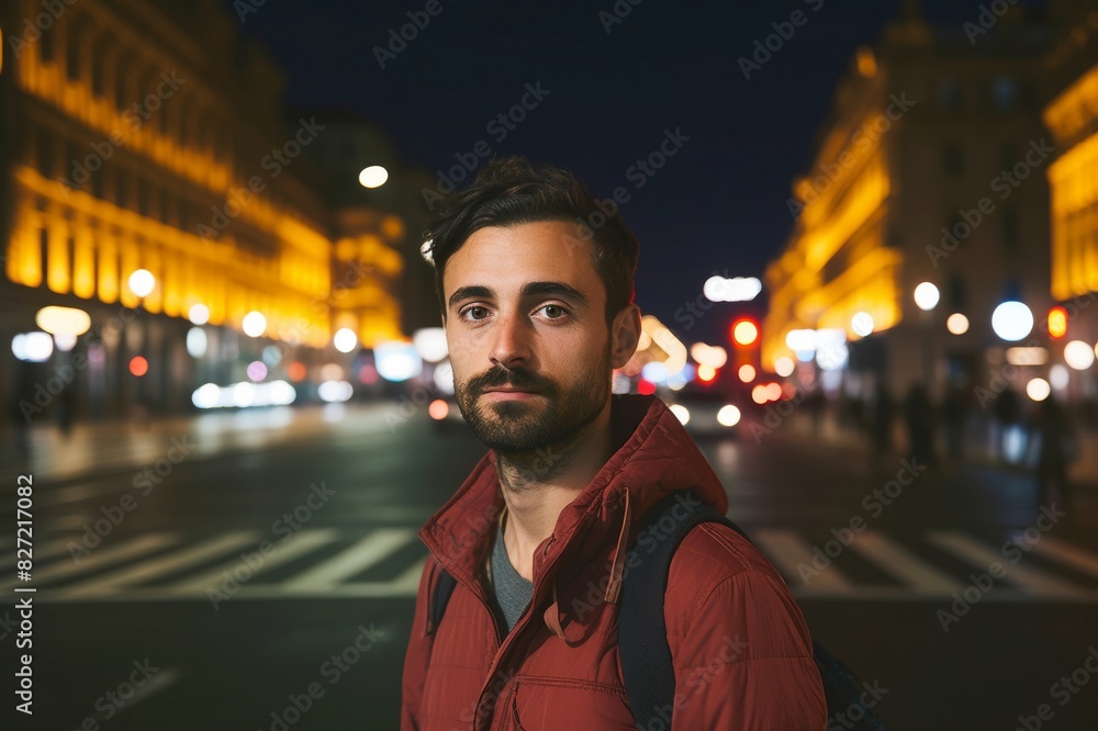 portrait of confident man standing on city street at night portrait of confident man standing on city street at night