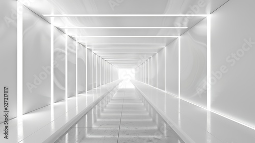 White background 3D room light abstract space technology tunnel stage floor