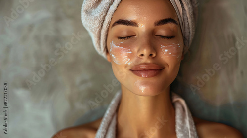Lady enjoying her facial routine  with a serene expression and glowing skin