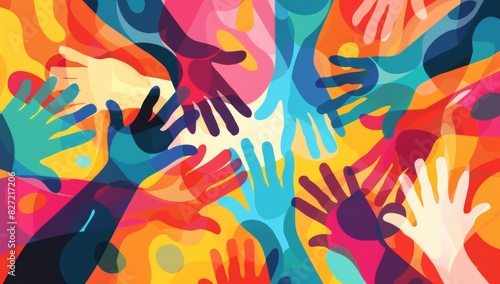 A colorful flat illustration of hands reaching towards each other.